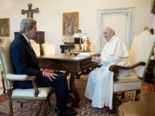 Pope Francis meets with U.S. Special Presidential Envoy for Climate John Kerry, May 15, 2021.
